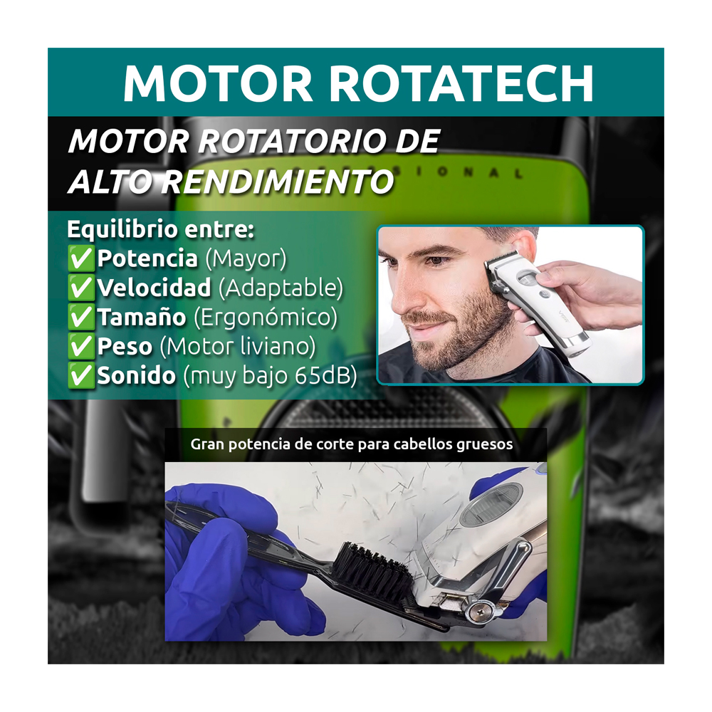 CORTADORA DE CABELLO VGR CERÁMICA MOTOR ROTATECH BLDC 7200RPM COLOR VERDE V-880C - 2
