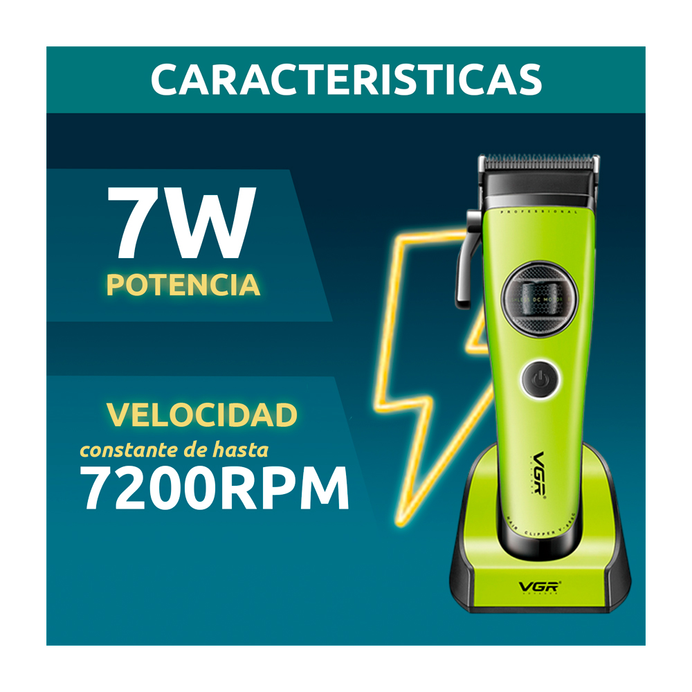 CORTADORA DE CABELLO VGR CERÁMICA MOTOR ROTATECH BLDC 7200RPM COLOR VERDE V-880C - 3