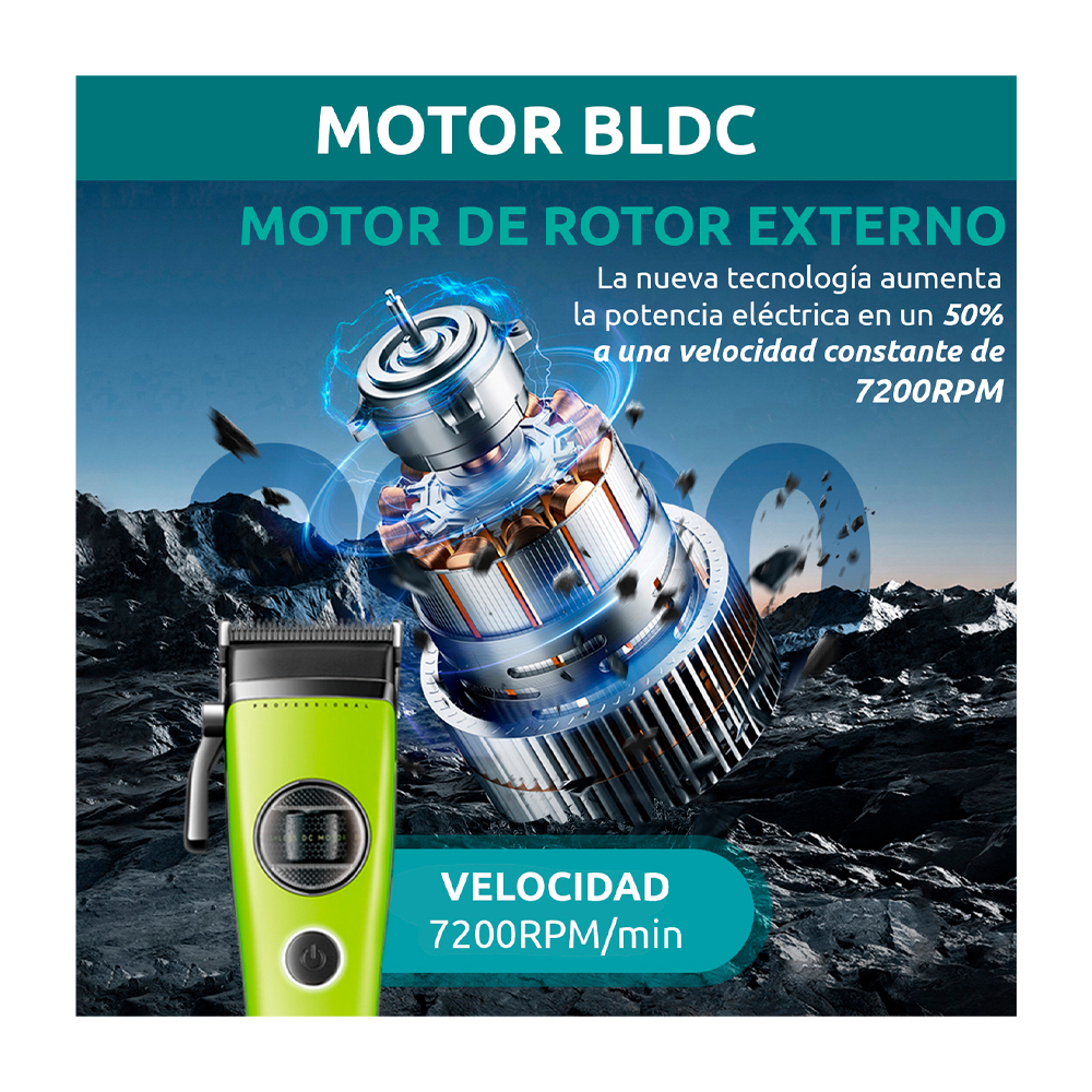 CORTADORA DE CABELLO VGR CERÁMICA MOTOR ROTATECH BLDC 7200RPM COLOR VERDE V-880C - 5