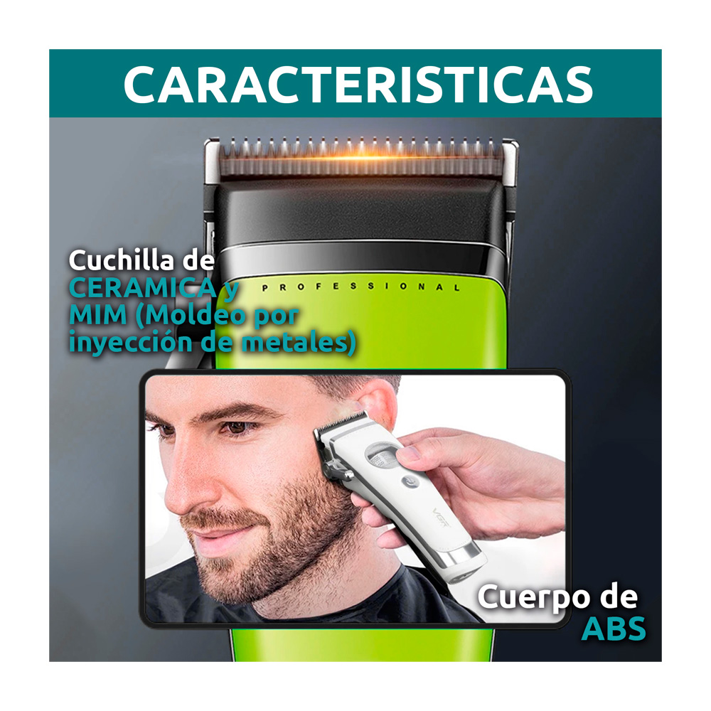 CORTADORA DE CABELLO VGR CERÁMICA MOTOR ROTATECH BLDC 7200RPM COLOR VERDE V-880C - 8