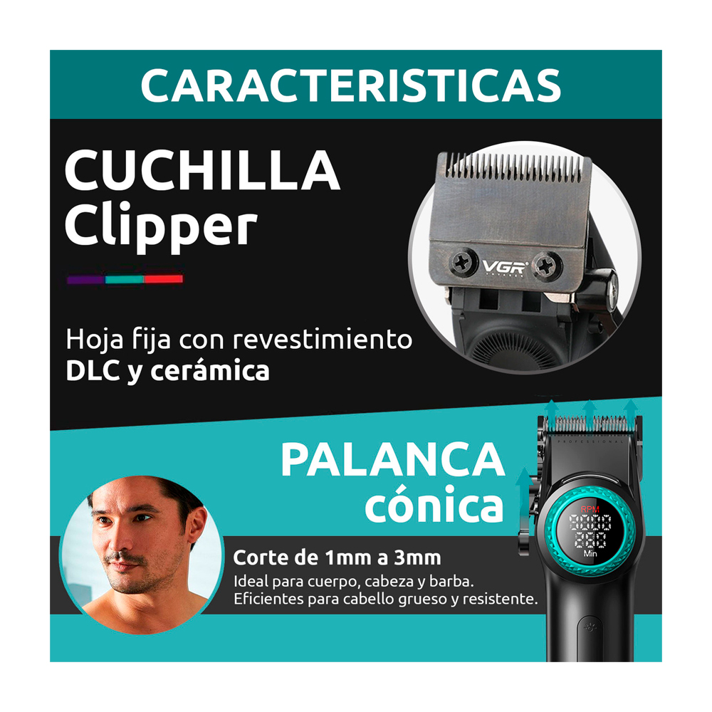 CORTADORA DE CABELLO VGR 9000 RPM V-001 ROJO - 6