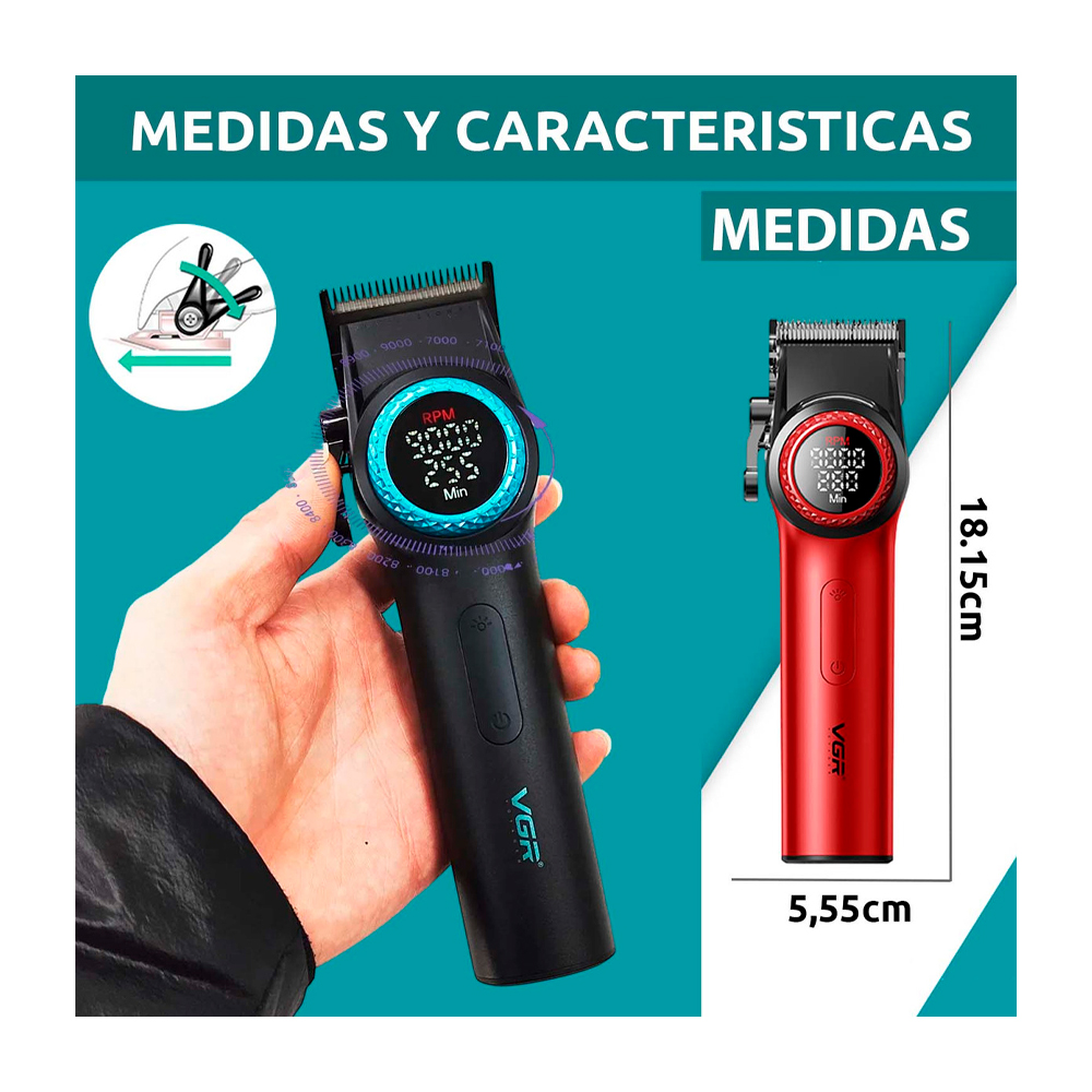 CORTADORA DE CABELLO VGR 9000 RPM V-001 ROJO - 7