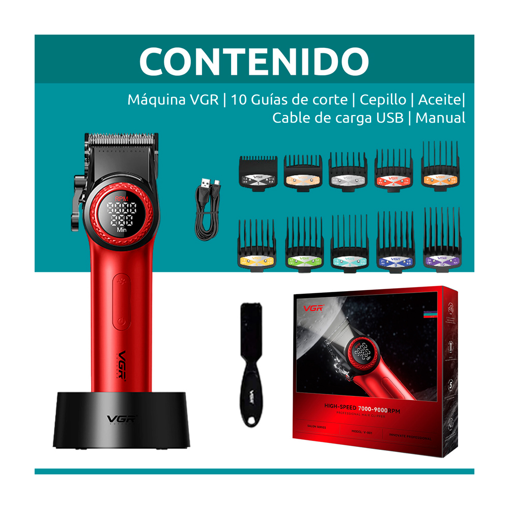 CORTADORA DE CABELLO VGR 9000 RPM V-001 ROJO - 8
