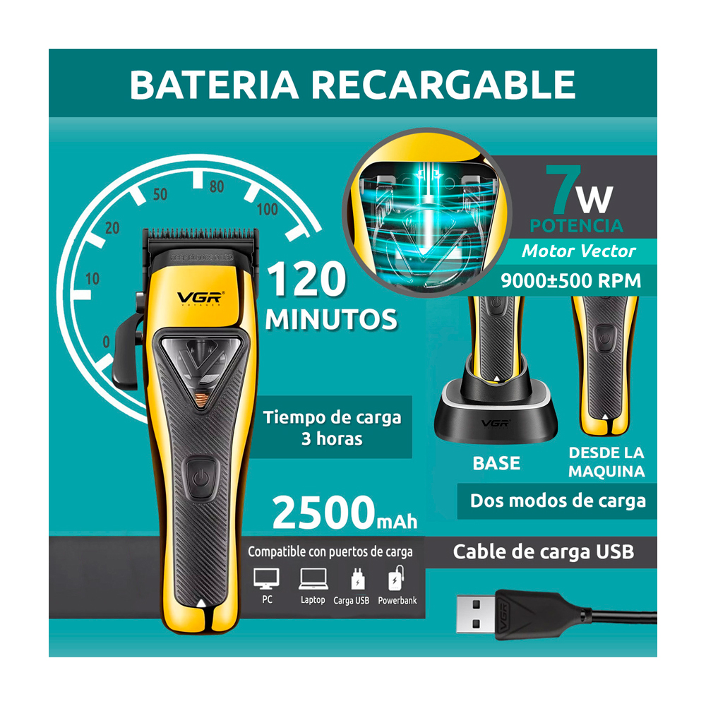 CORTADORA DE CABELLO VGR MOTOR VECTOR 9000 RPM V-015 - 4