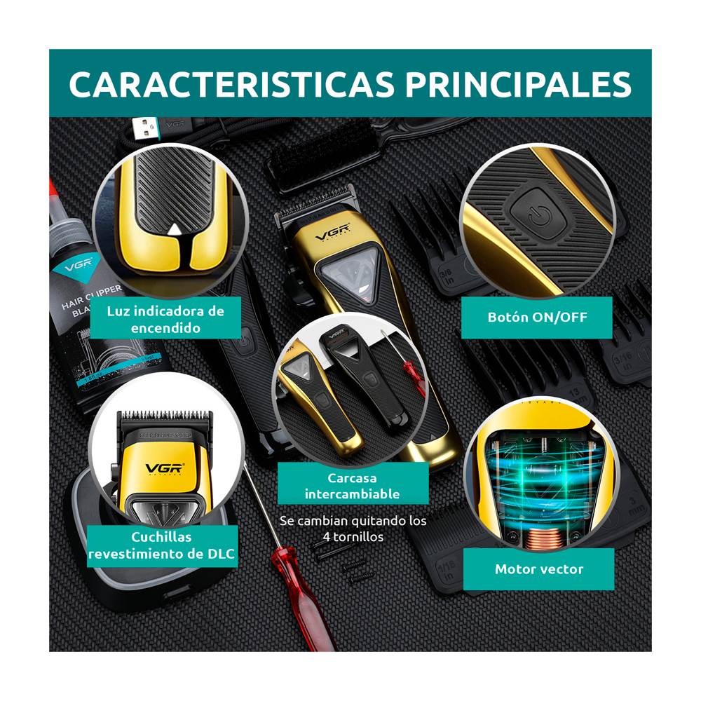 CORTADORA DE CABELLO VGR MOTOR VECTOR 9000 RPM V-015 - 5