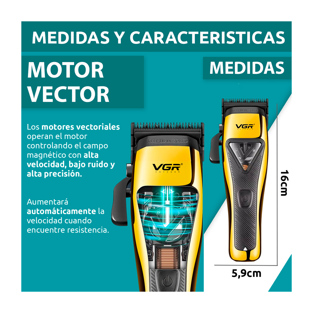 CORTADORA DE CABELLO VGR MOTOR VECTOR 9000 RPM V-015 - 8