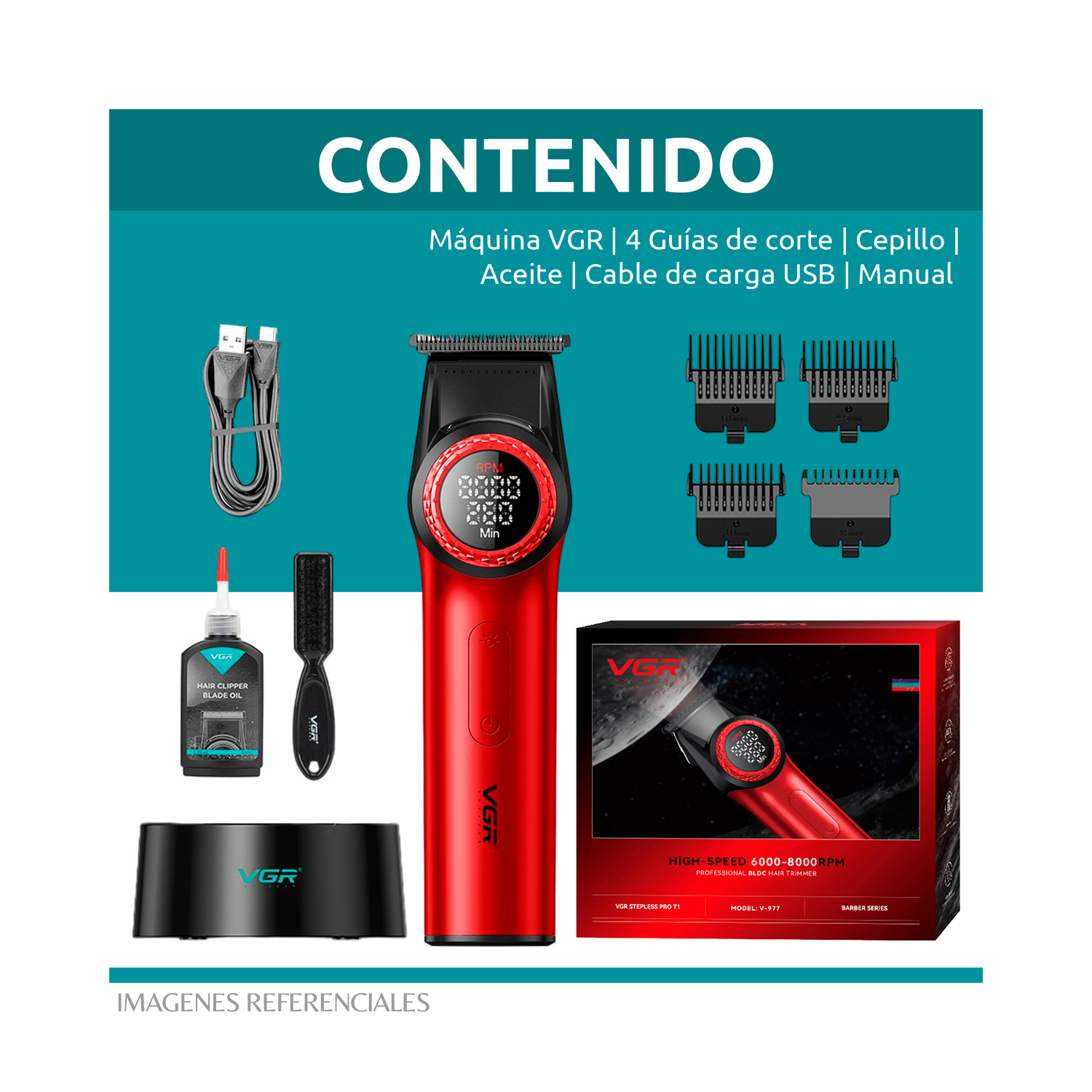 PACK BARBERO VGR CORTADORA V-001 Y TRIMMER V-977 COLOR NEGRO - 10