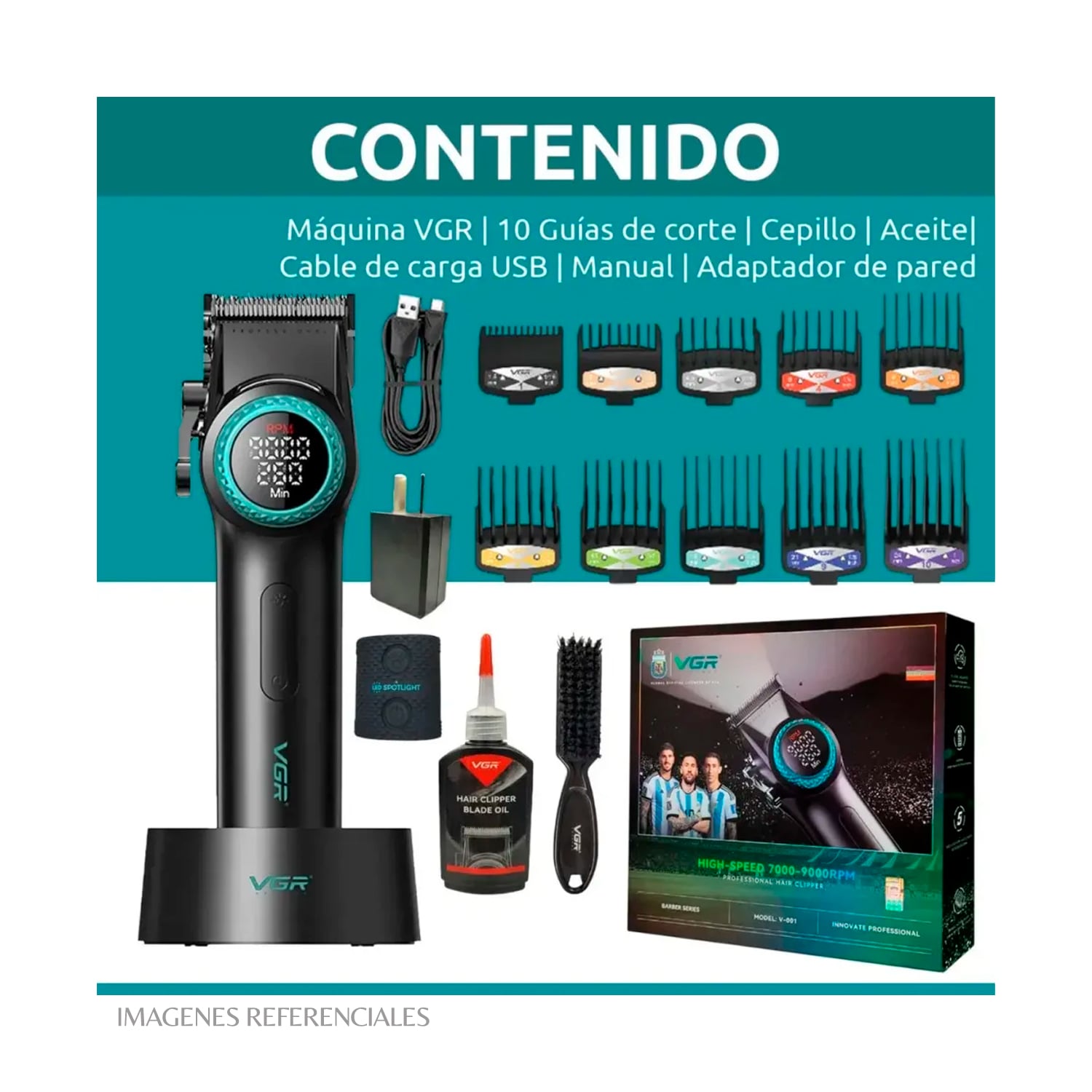 PACK BARBERO VGR CORTADORA V-001 Y TRIMMER V-977 COLOR NEGRO - 3
