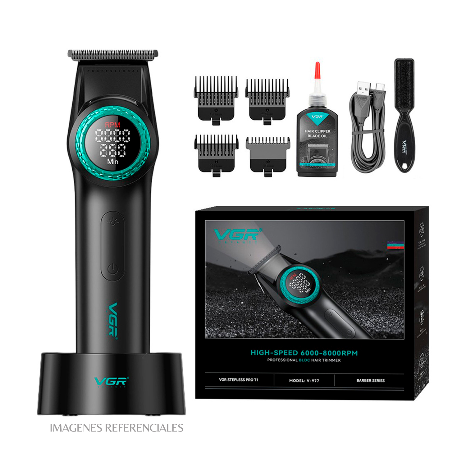 PACK BARBERO VGR CORTADORA V-001 Y TRIMMER V-977 COLOR NEGRO - 6
