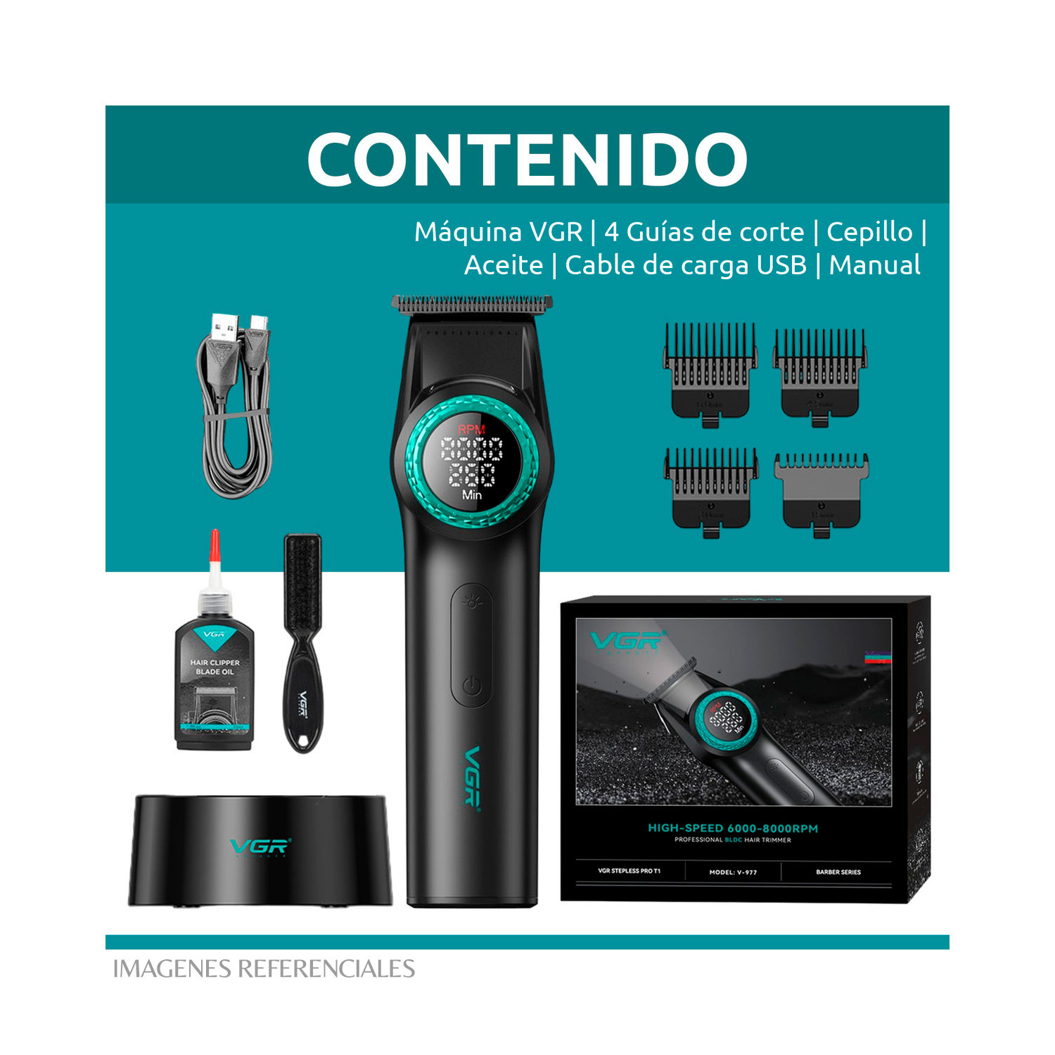 PACK BARBERO VGR CORTADORA V-001 Y TRIMMER V-977 COLOR NEGRO - 7