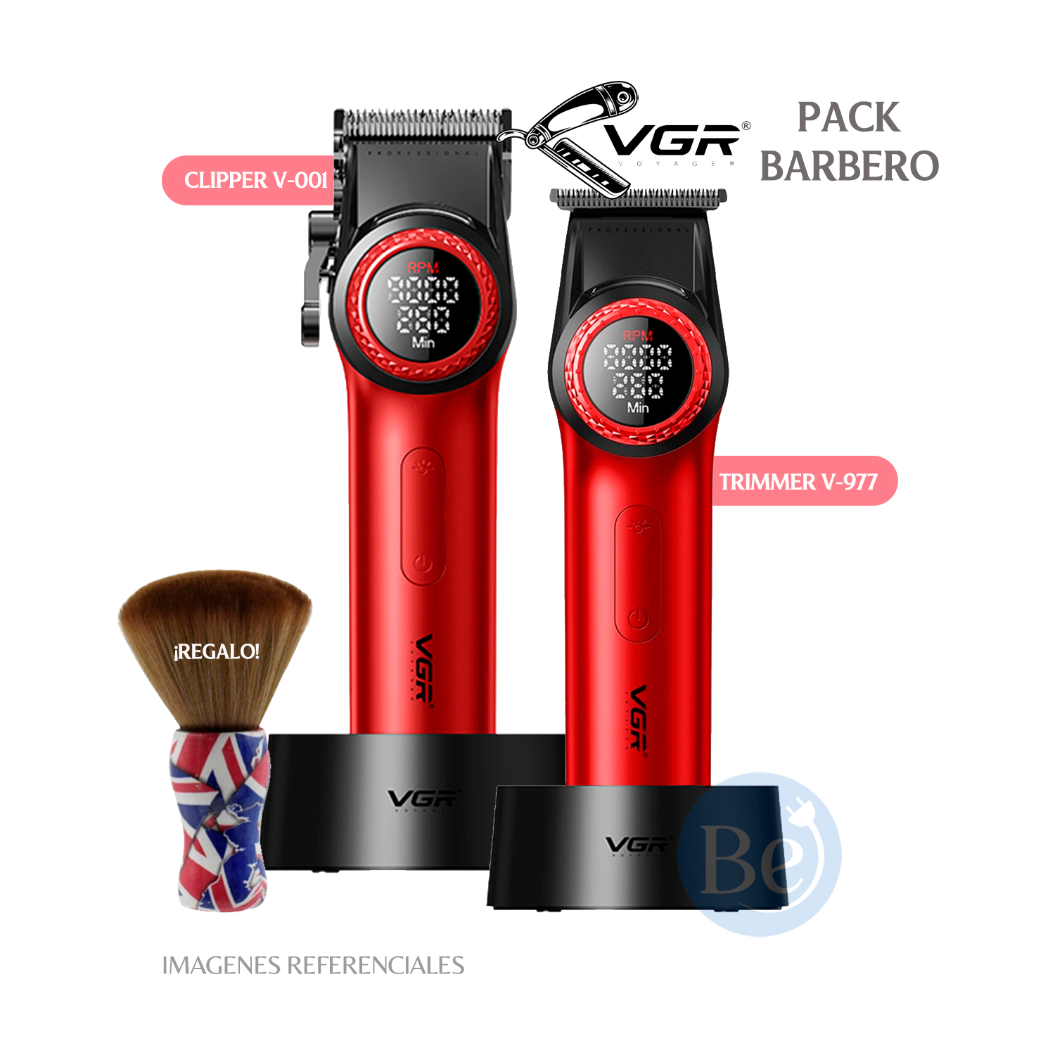PACK BARBERO VGR CORTADORA V-001 Y TRIMMER V-977 COLOR ROJO - 1