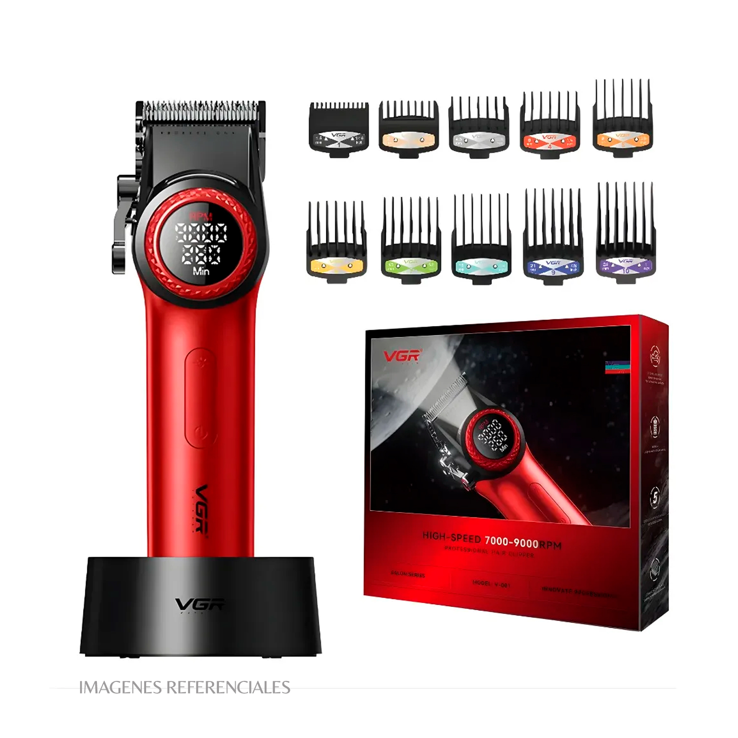 PACK BARBERO VGR CORTADORA V-001 Y TRIMMER V-977 COLOR ROJO - 2