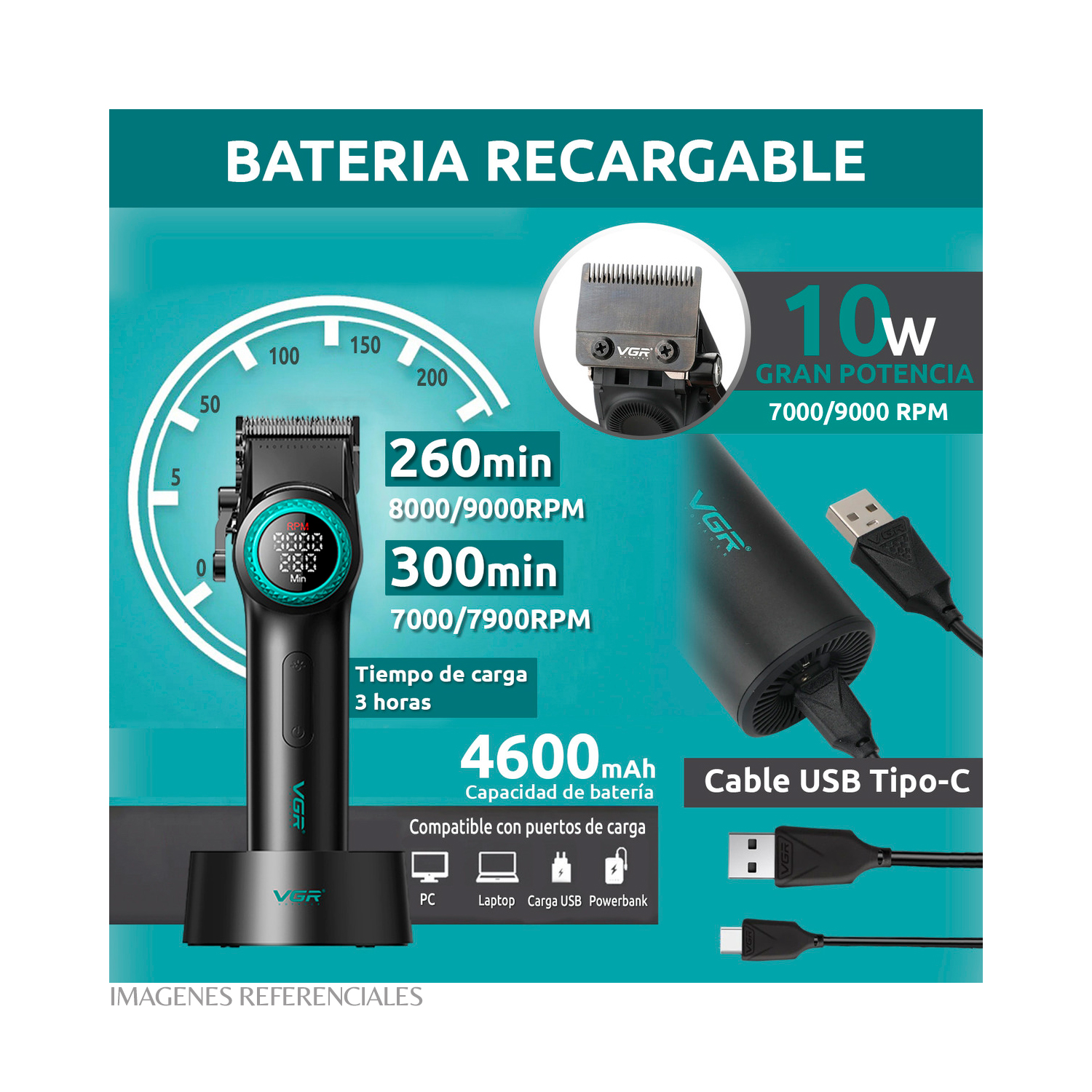PACK BARBERO VGR CORTADORA V-001 Y TRIMMER V-977 COLOR ROJO - 3