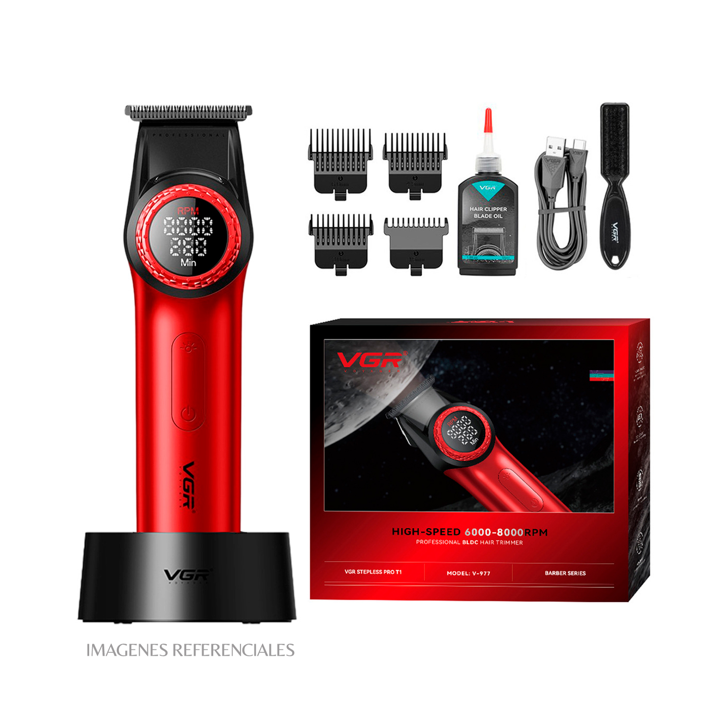 PACK BARBERO VGR CORTADORA V-001 Y TRIMMER V-977 COLOR ROJO - 5