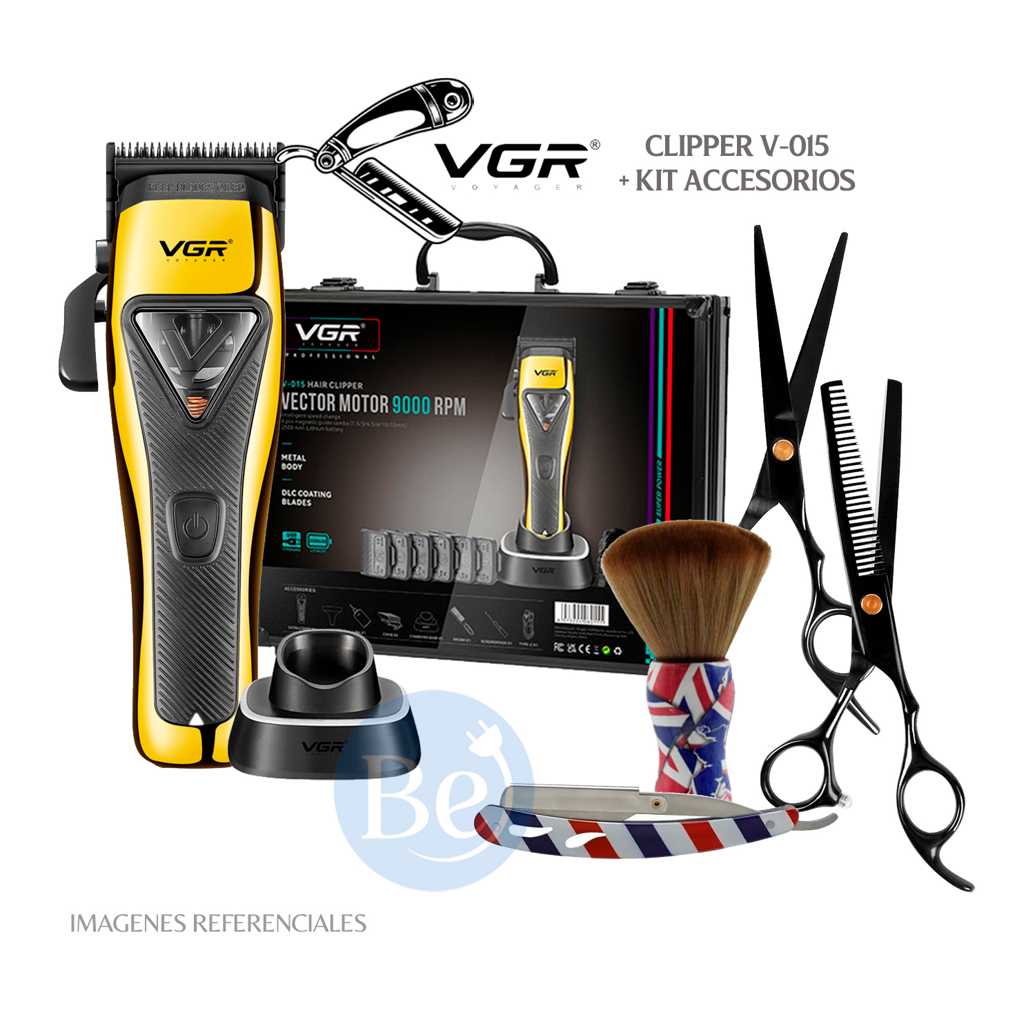 PACK CORTADORA VGR V-015 9000 RPM Y KIT DE ACCESORIOS (TIJERAS, BOTAPELO Y NAVAJA) - 1