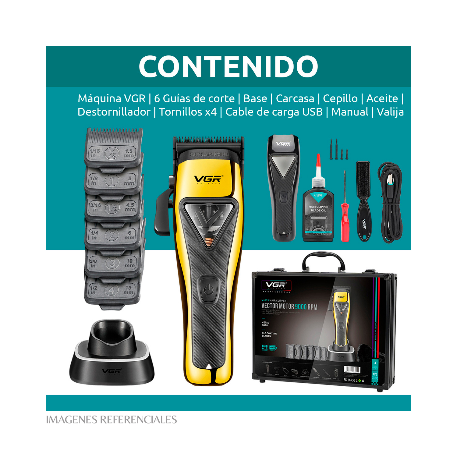 PACK CORTADORA VGR V-015 9000 RPM Y KIT DE ACCESORIOS (TIJERAS, BOTAPELO Y NAVAJA) - 10