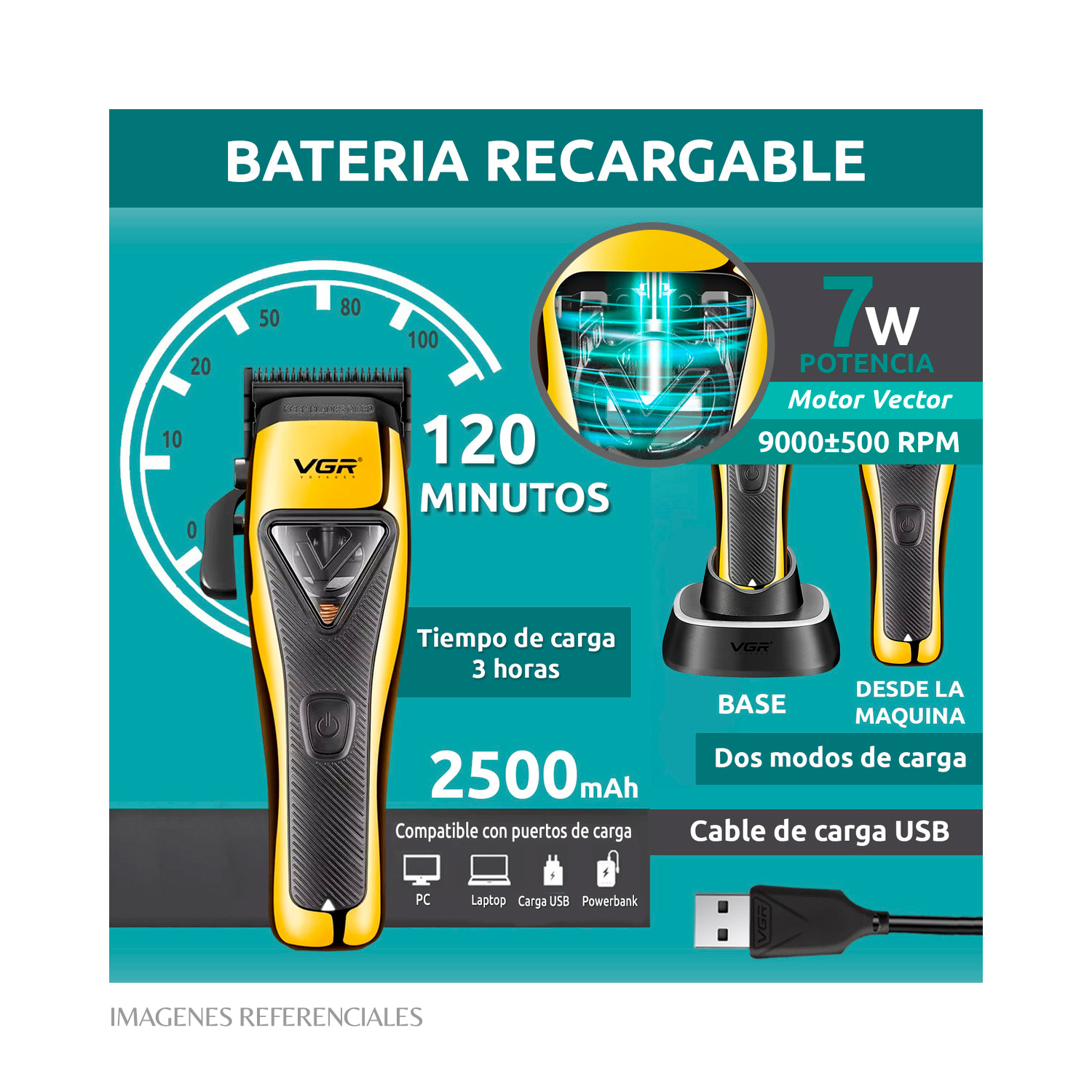 PACK CORTADORA VGR V-015 9000 RPM Y KIT DE ACCESORIOS (TIJERAS, BOTAPELO Y NAVAJA) - 5
