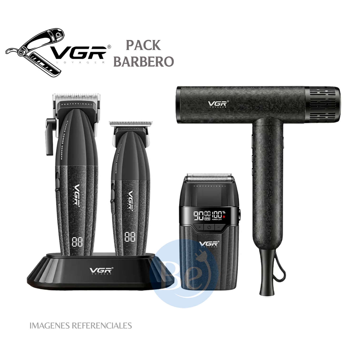 PACK BARBERO VGR CLIPPER, TRIMMER, SHAVER Y SECADORA EN MALETÍN V-640S4 - 1