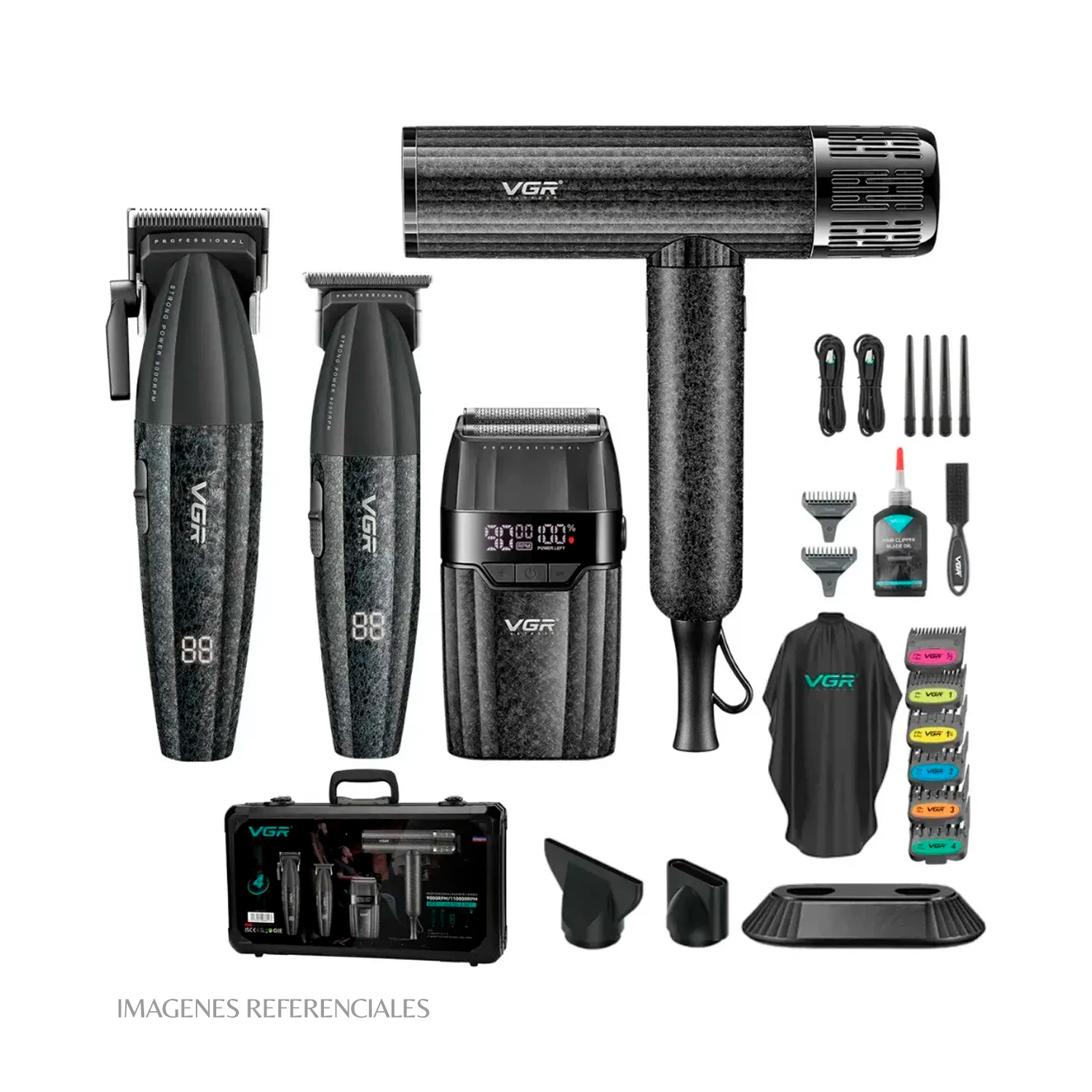 PACK BARBERO VGR CLIPPER, TRIMMER, SHAVER Y SECADORA EN MALETÍN V-640S4 - 3