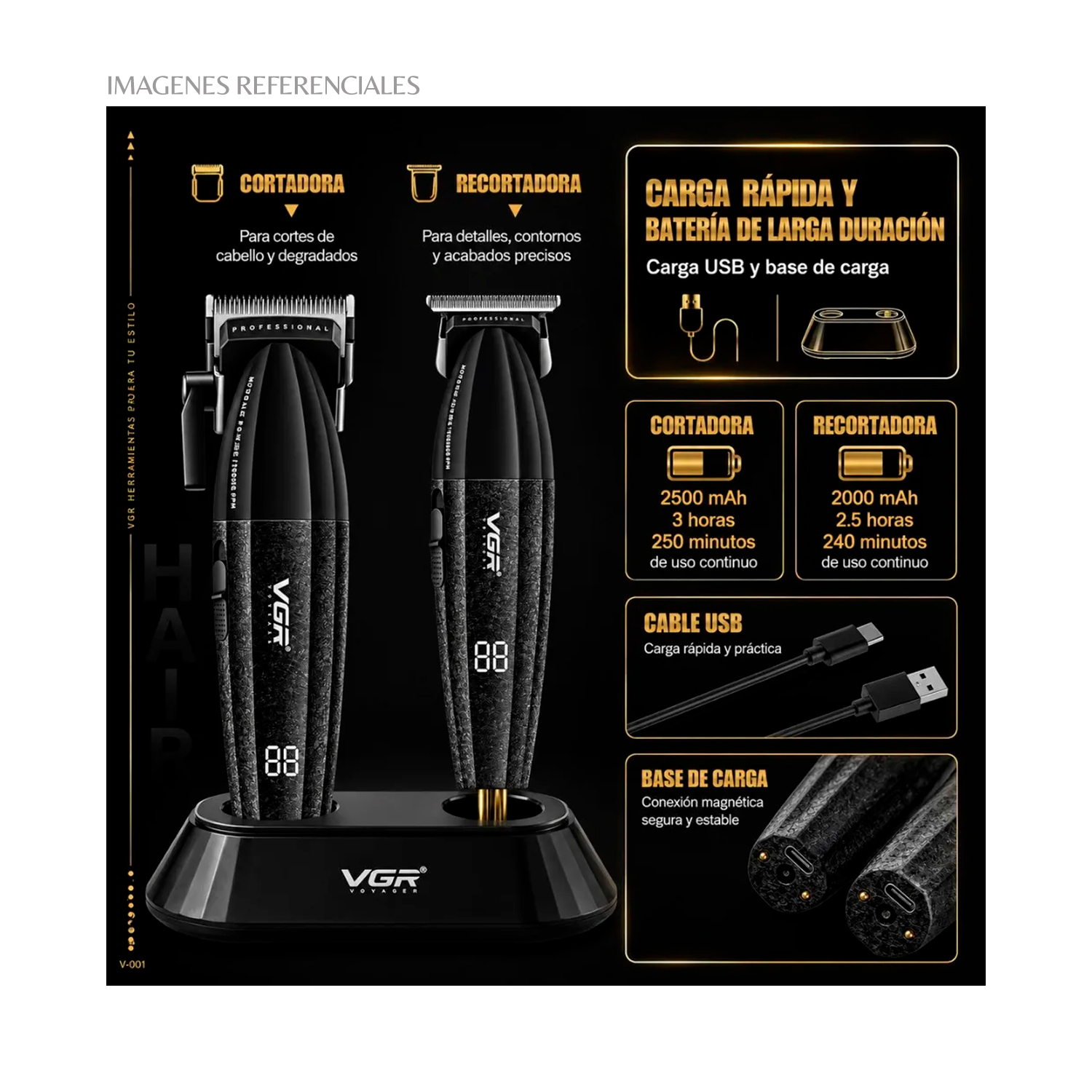 PACK BARBERO VGR CLIPPER, TRIMMER, SHAVER Y SECADORA EN MALETÍN V-640S4 - 5