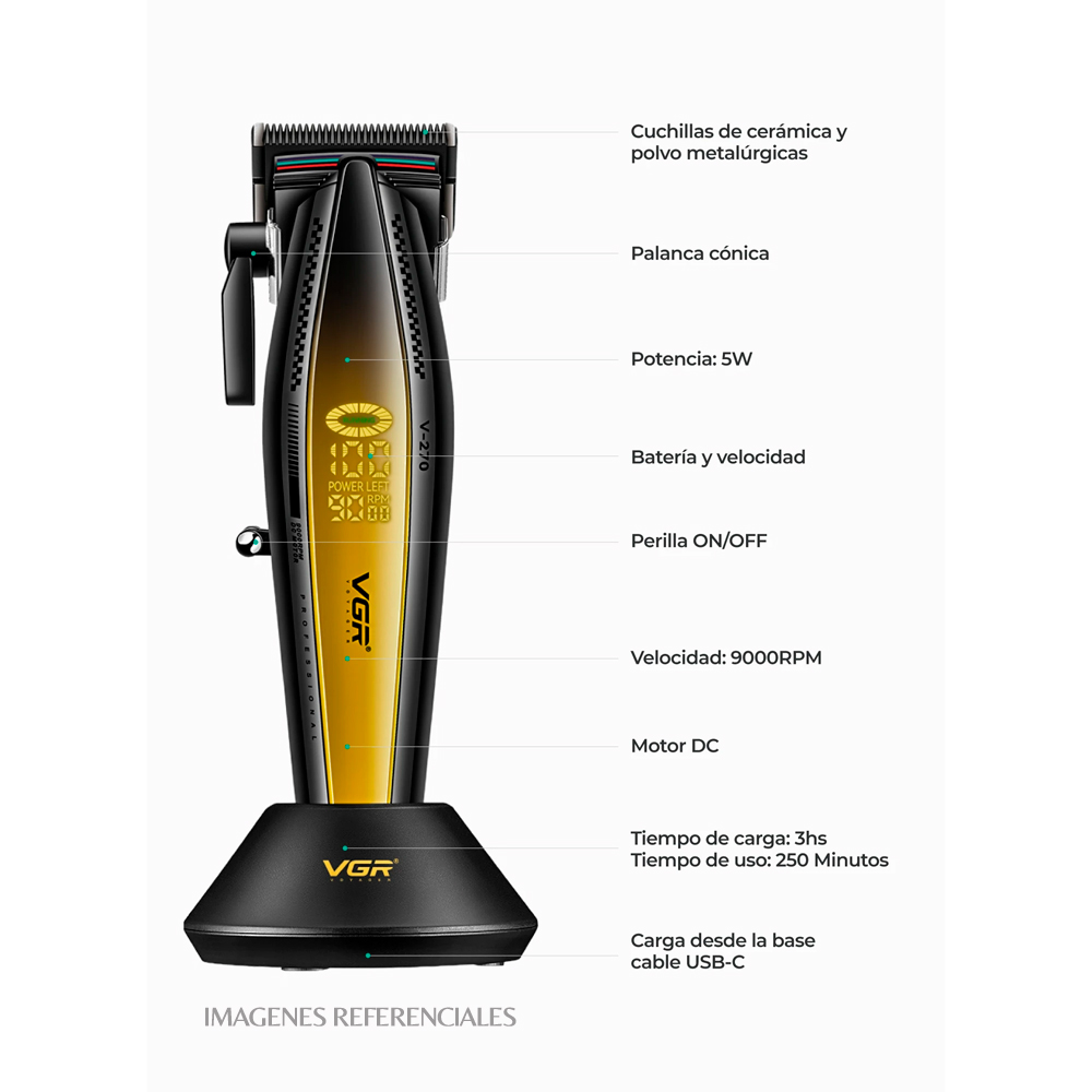 CORTADORA DE CABELLO VGR METAL 9000RPM COLOR AMARILLO V-270 - 3