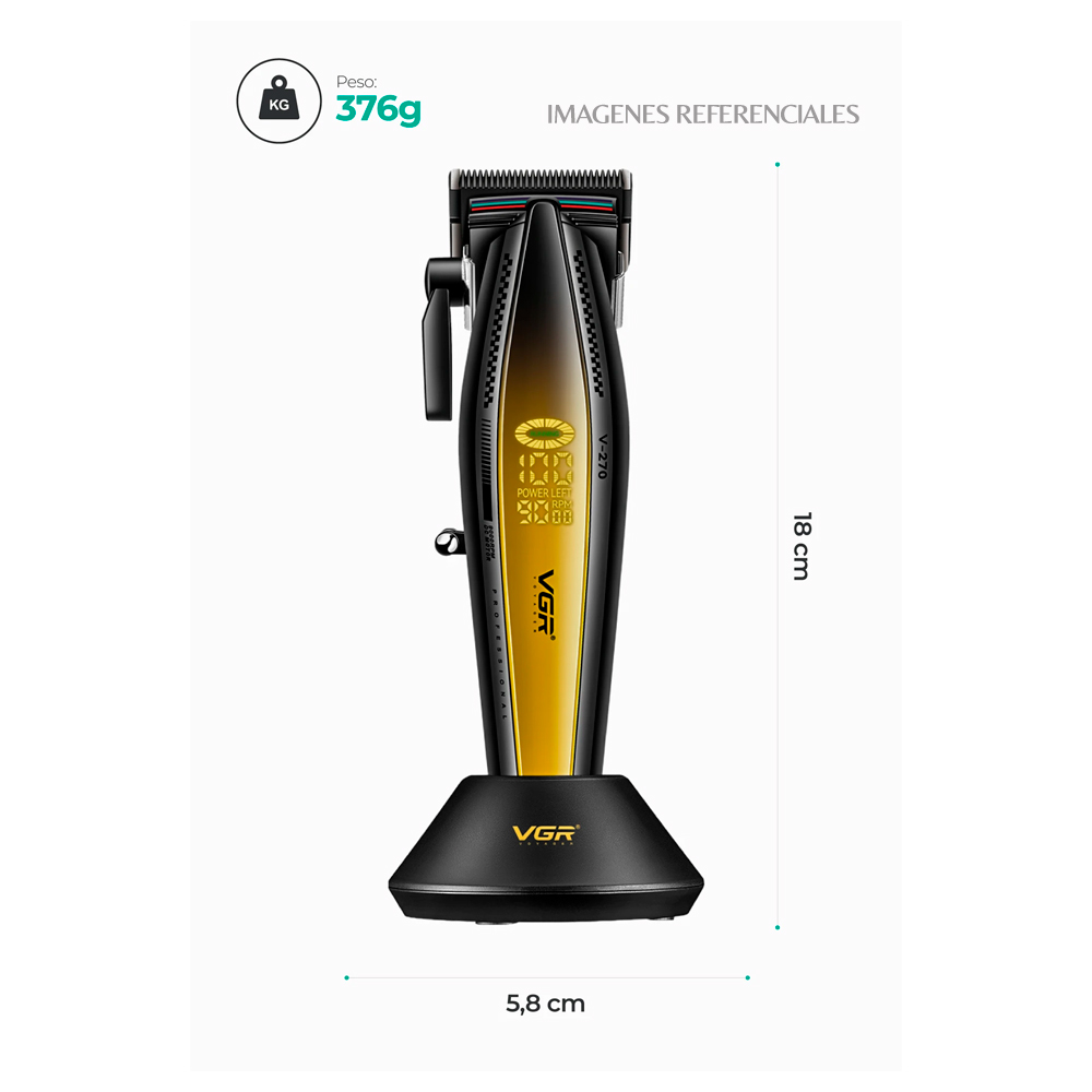 CORTADORA DE CABELLO VGR METAL 9000RPM COLOR AMARILLO V-270 - 4