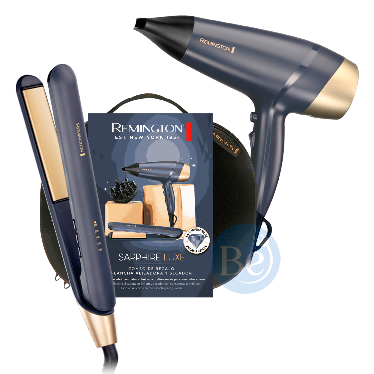 COMBO REMINGTON SAPPHIRE LUXE ALISADORA Y SECADOR EN NECESER - D5805GP - 1