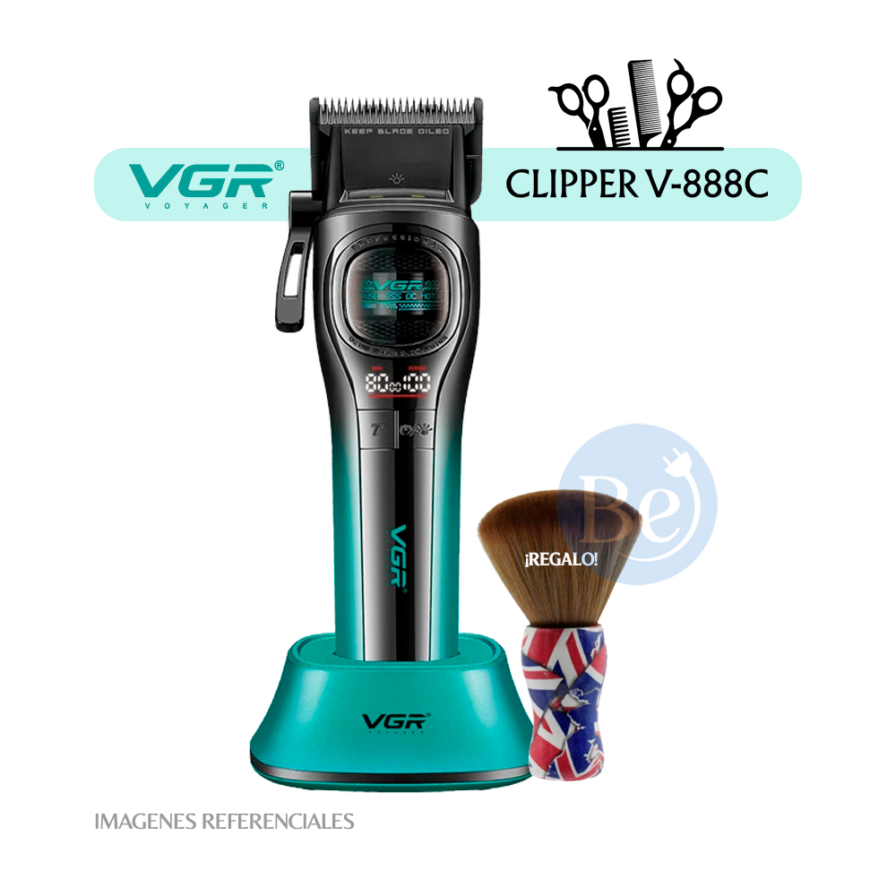 CORTADORA DE CABELLO VGR CON MOTOR ROTATIVO EXTERNO V-888C NEGRO CON VERDE - 1