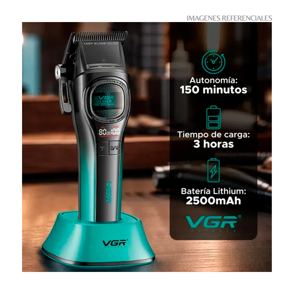 CORTADORA DE CABELLO VGR CON MOTOR ROTATIVO EXTERNO V-888C NEGRO CON VERDE - 2