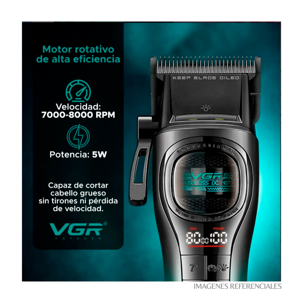 CORTADORA DE CABELLO VGR CON MOTOR ROTATIVO EXTERNO V-888C NEGRO CON VERDE - 3