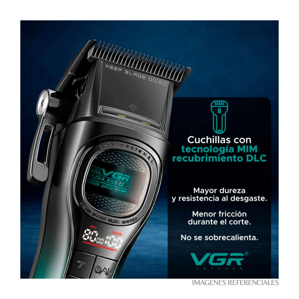 CORTADORA DE CABELLO VGR CON MOTOR ROTATIVO EXTERNO V-888C NEGRO CON VERDE - 4