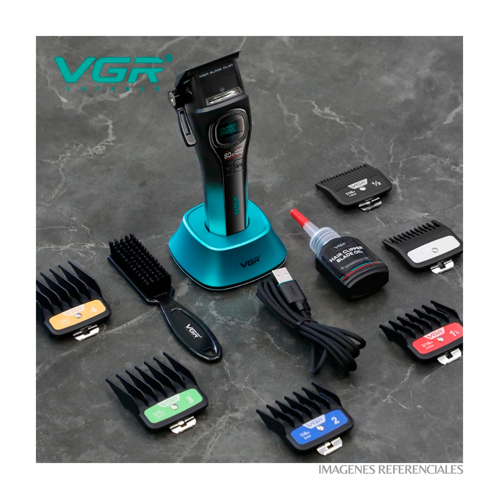 CORTADORA DE CABELLO VGR CON MOTOR ROTATIVO EXTERNO V-888C NEGRO CON VERDE - 5