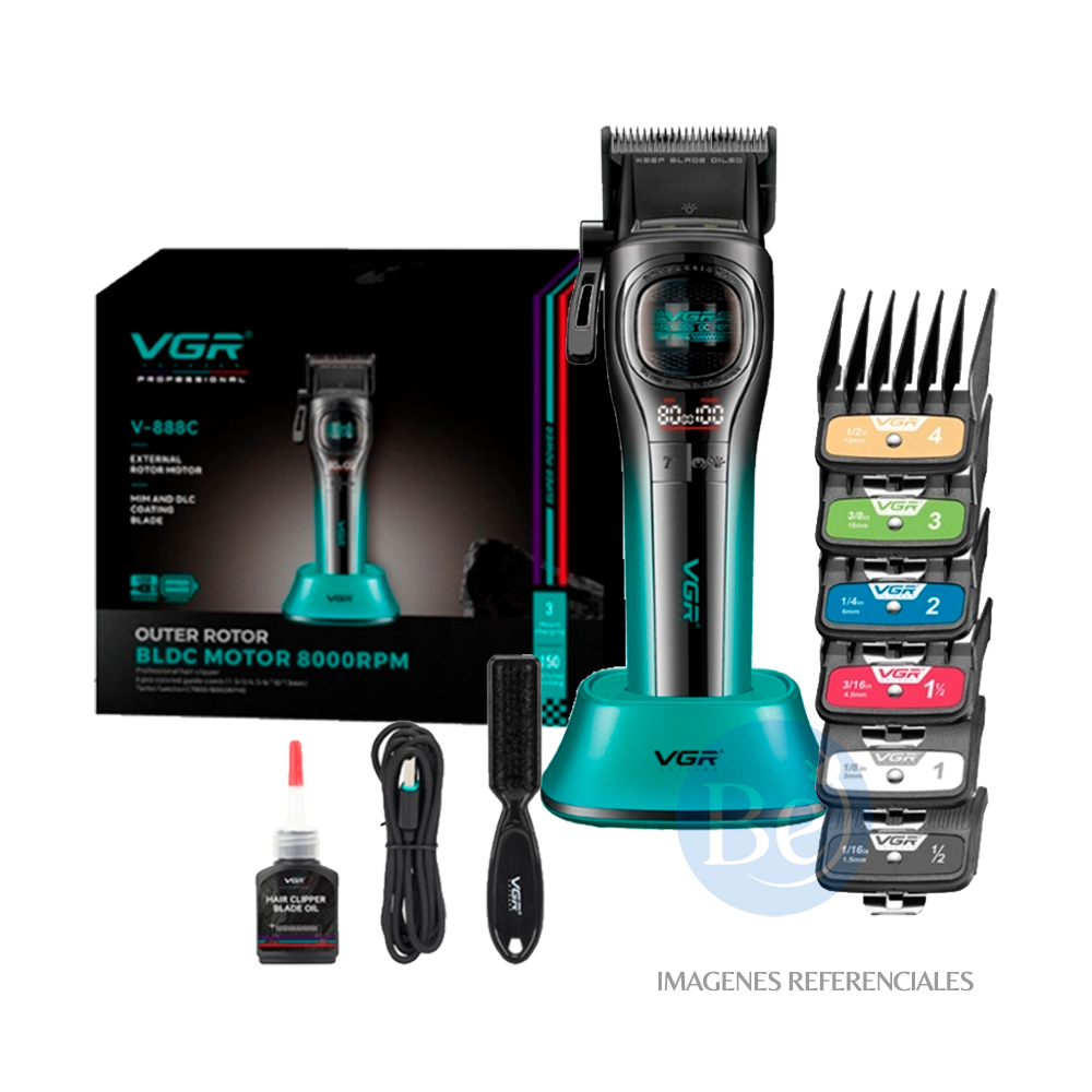 CORTADORA DE CABELLO VGR CON MOTOR ROTATIVO EXTERNO V-888C NEGRO CON VERDE - 6