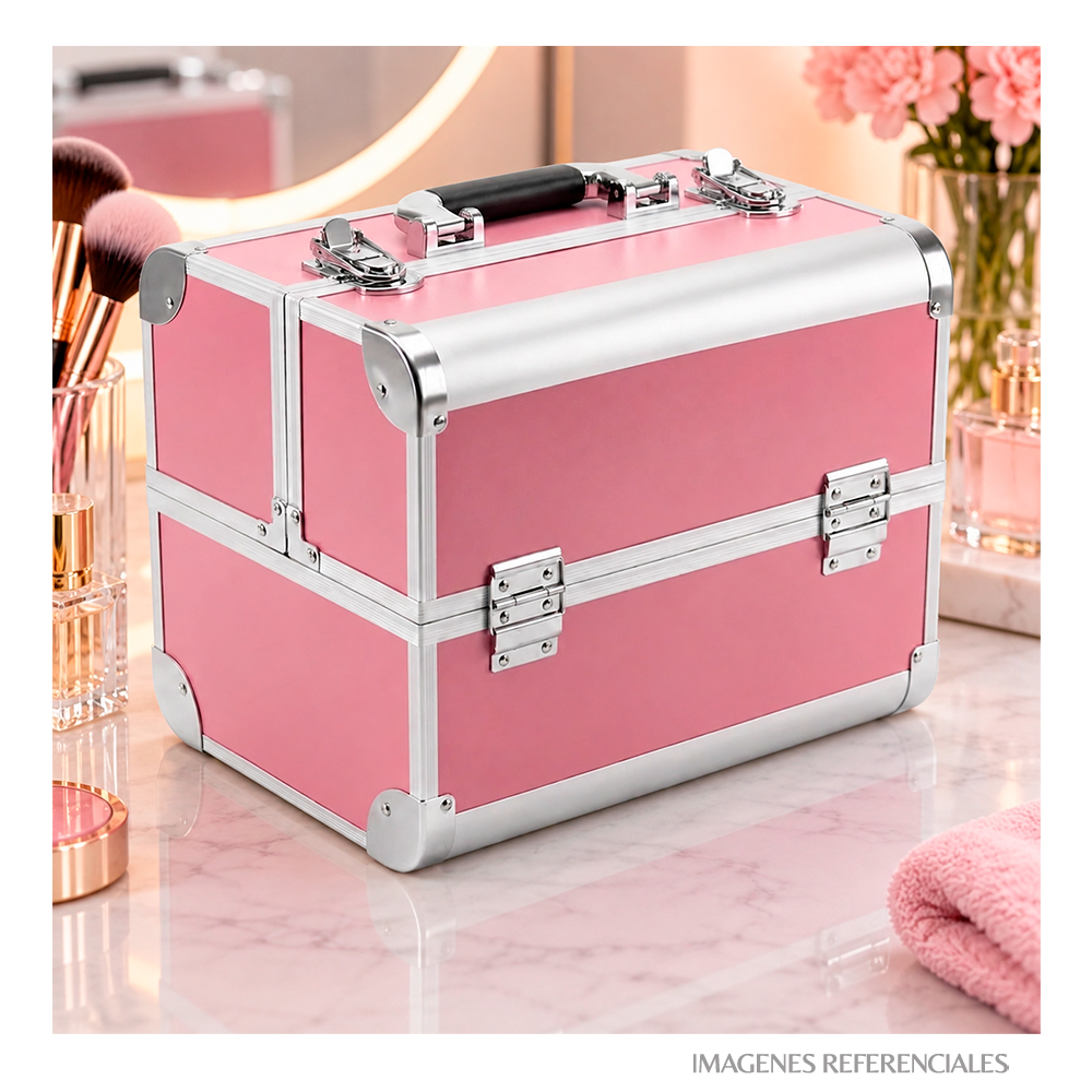 MALETÍN PROFESIONAL PARA MAQUILLAJE Y BELLEZA – ROSA - 3