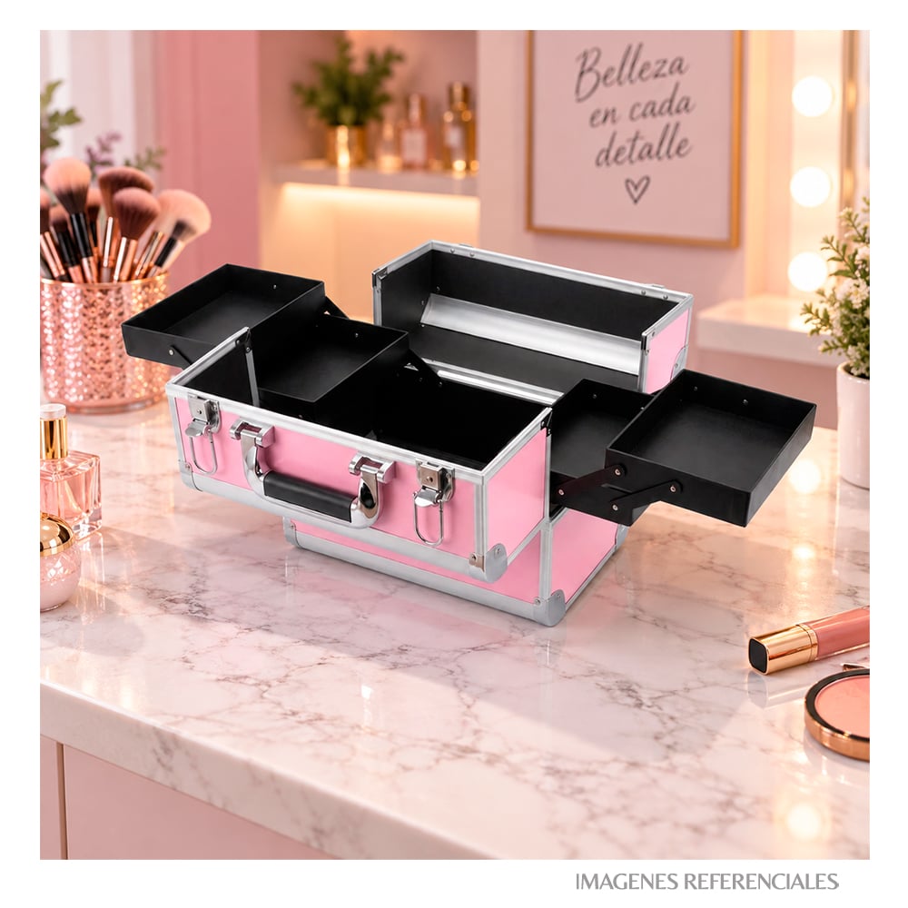 MALETÍN PROFESIONAL PARA MAQUILLAJE Y BELLEZA – ROSA - 4