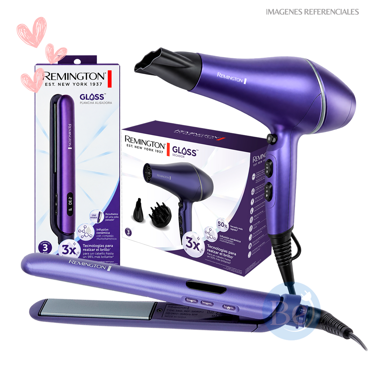 COMBO REMINGTON GLOSS ALISADORA S9350 Y SECADOR AC9350 - 1