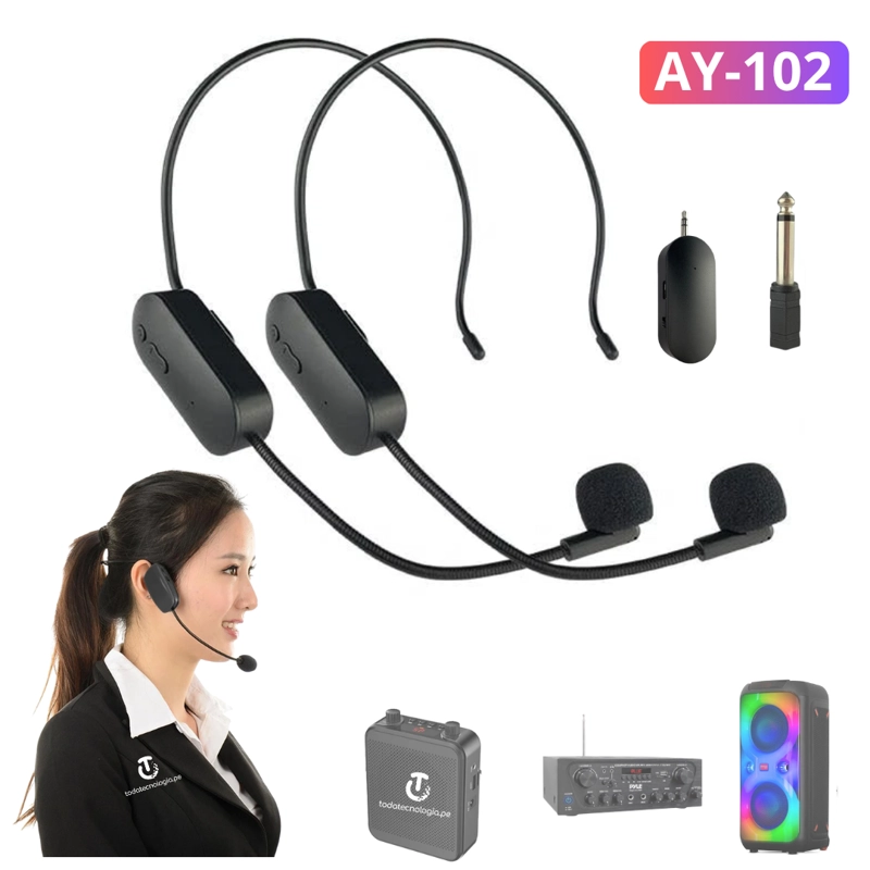 MICRÓFONOS INALÁMBRICO DIADEMA RECARGABLES STREAMING CLASES PRESENTACIONES AY-102 - 1