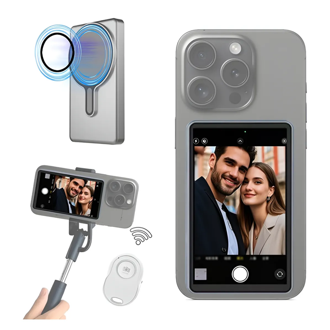 PANTALLA SELFIE MAGNÉTICA PARA IPHONE Y ANDROID CON CONTROL BLUETOOTH Y BRILLO AJUSTABLE SELFIE T1 - GRIS - 2