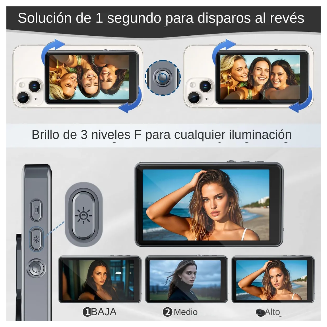 PANTALLA SELFIE MAGNÉTICA PARA IPHONE Y ANDROID CON CONTROL BLUETOOTH Y BRILLO AJUSTABLE SELFIE T1 - GRIS - 5