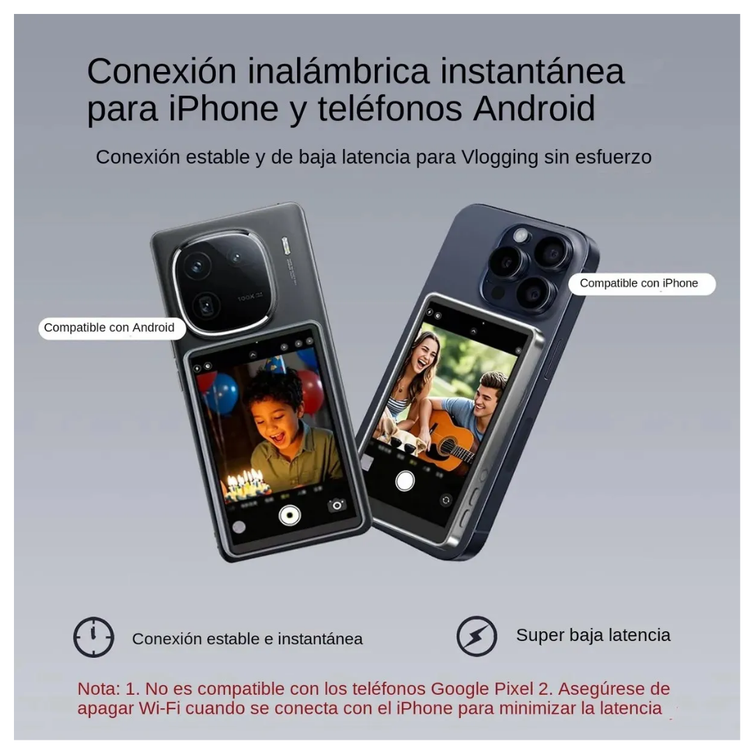 PANTALLA SELFIE MAGNÉTICA PARA IPHONE Y ANDROID CON CONTROL BLUETOOTH Y BRILLO AJUSTABLE SELFIE T1 - GRIS - 6