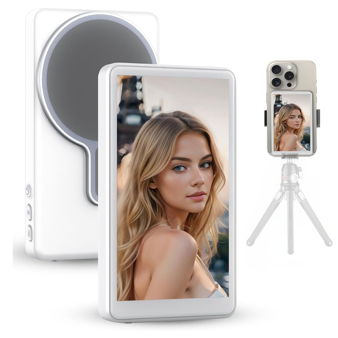 PANTALLA SELFIE MAGNÉTICA PARA IPHONE Y ANDROID CON CONTROL BLUETOOTH Y BRILLO AJUSTABLE SELFIE T1 - BLANCO - 1