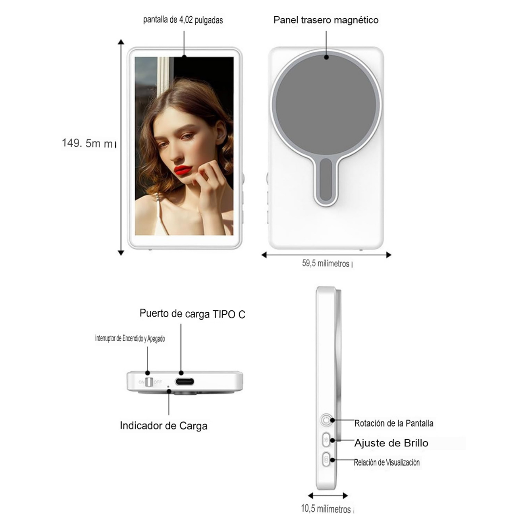 PANTALLA SELFIE MAGNÉTICA PARA IPHONE Y ANDROID CON CONTROL BLUETOOTH Y BRILLO AJUSTABLE SELFIE T1 - BLANCO - 2