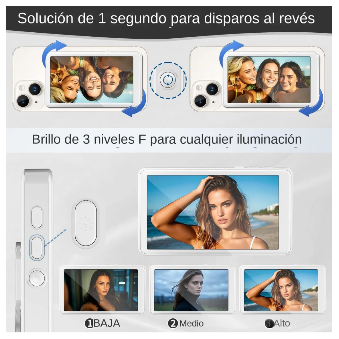 PANTALLA SELFIE MAGNÉTICA PARA IPHONE Y ANDROID CON CONTROL BLUETOOTH Y BRILLO AJUSTABLE SELFIE T1 - BLANCO - 3