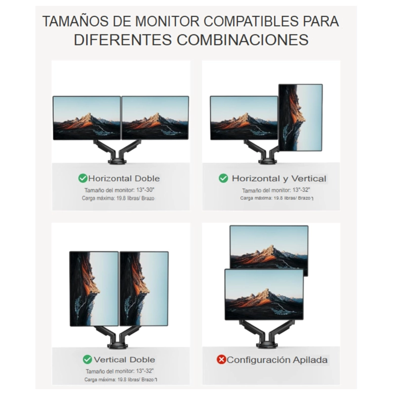 SOPORTE DE MONITOR DUAL 2 PANTALLAS BRAZOS ARTICULADO 13 A 32 PULGADAS ZJ-K7901 - 6