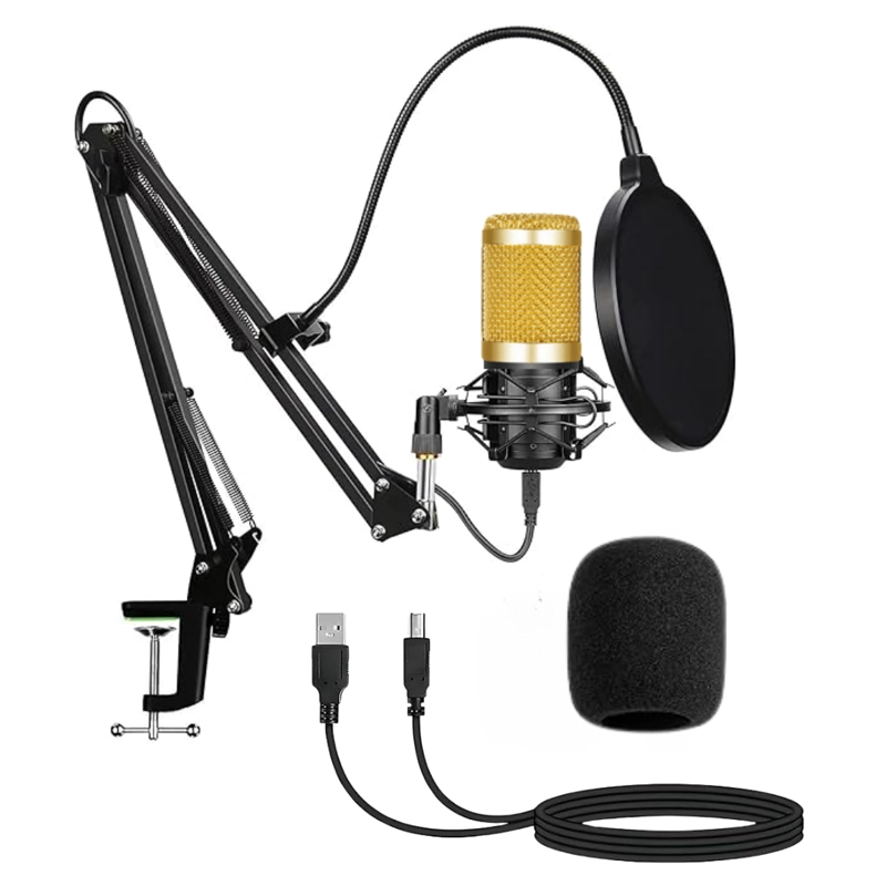 MICRÓFONO CONDENSADOR PROFESIONAL GRABACION ESTUDIO USB CON BRAZO AJUSTABLE ANTIPOP	BM-800TZ-DORADO - 2
