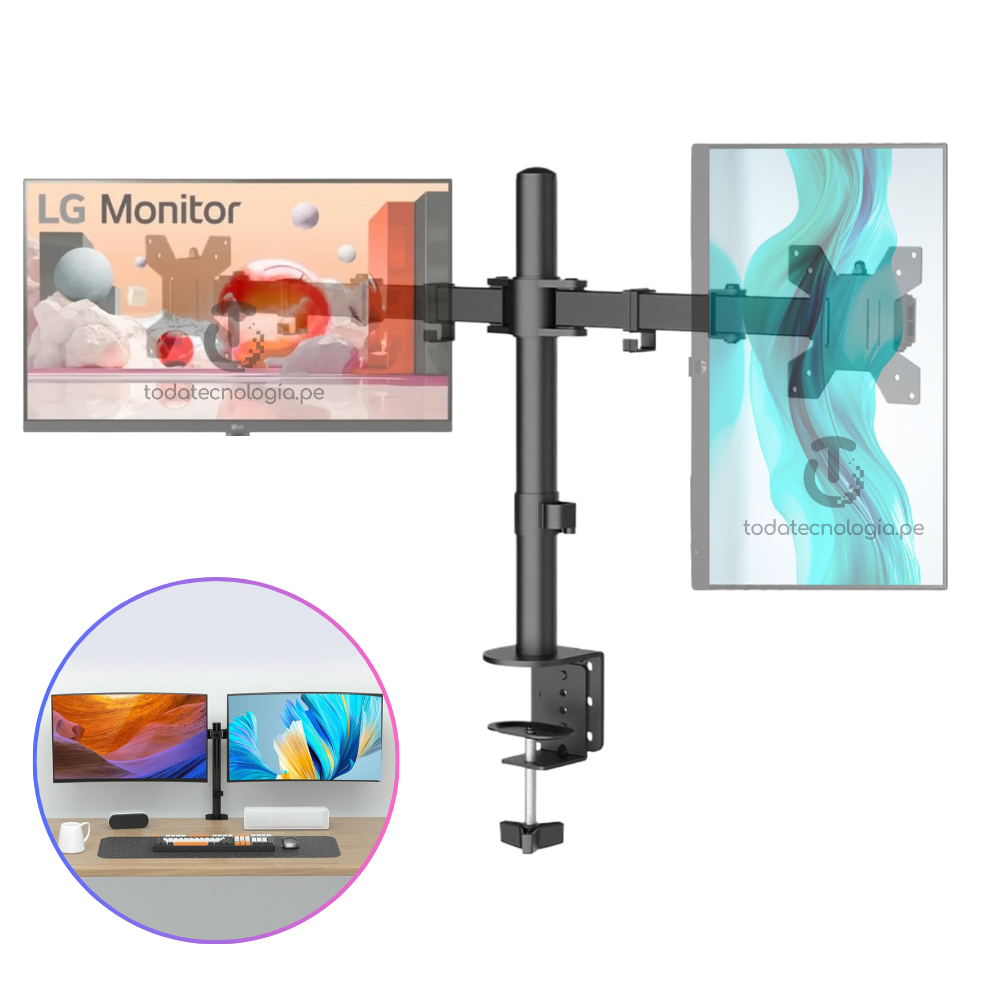 SOPORTE RACK BASE DE MONITOR DUAL 2 PANTALLAS MONITORES BRAZOS ARTICULADO 13 A 32 PULGADAS Z022 - 1