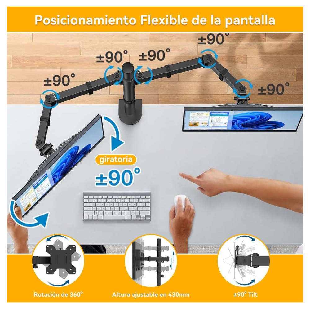 SOPORTE RACK BASE DE MONITOR DUAL 2 PANTALLAS MONITORES BRAZOS ARTICULADO 13 A 32 PULGADAS Z022 - 5