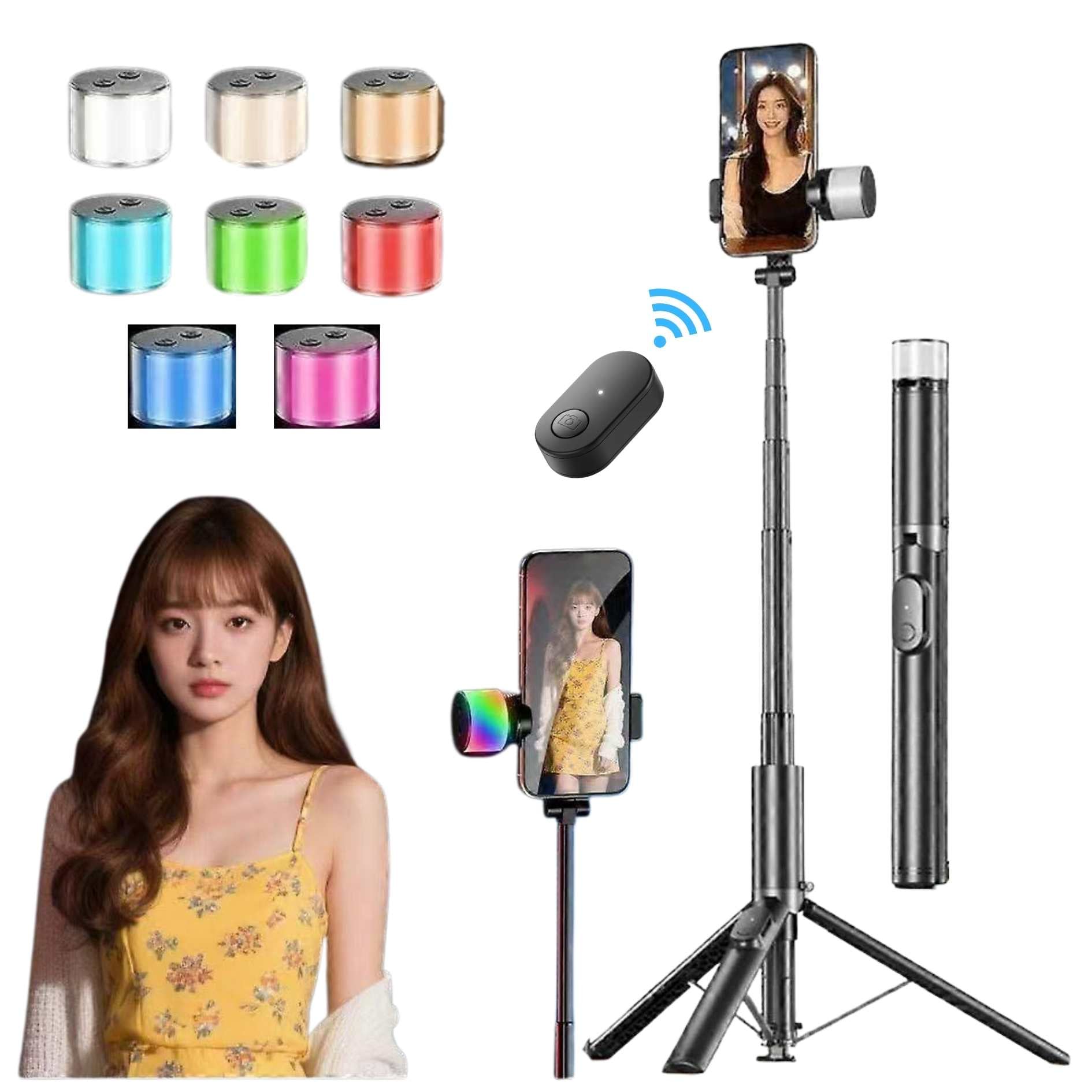 TRÍPODE SELFIE STICK LUZ RGB 190CM CON CONTROL BLUETOOTH PARA VLOGS - 1