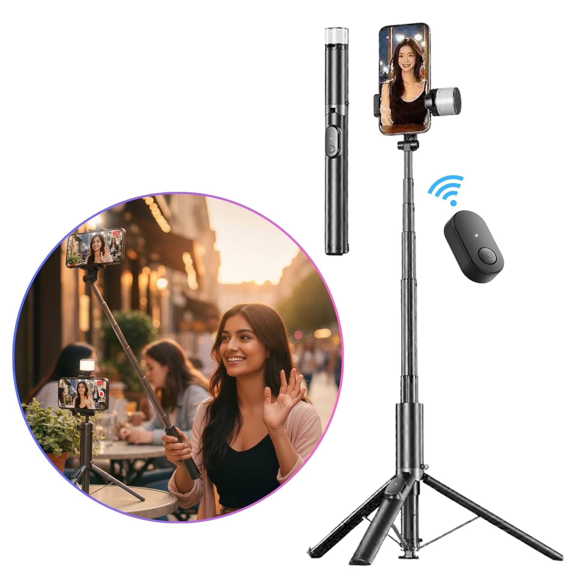 TRÍPODE SELFIE STICK LUZ RGB 190CM CON CONTROL BLUETOOTH PARA VLOGS - 2