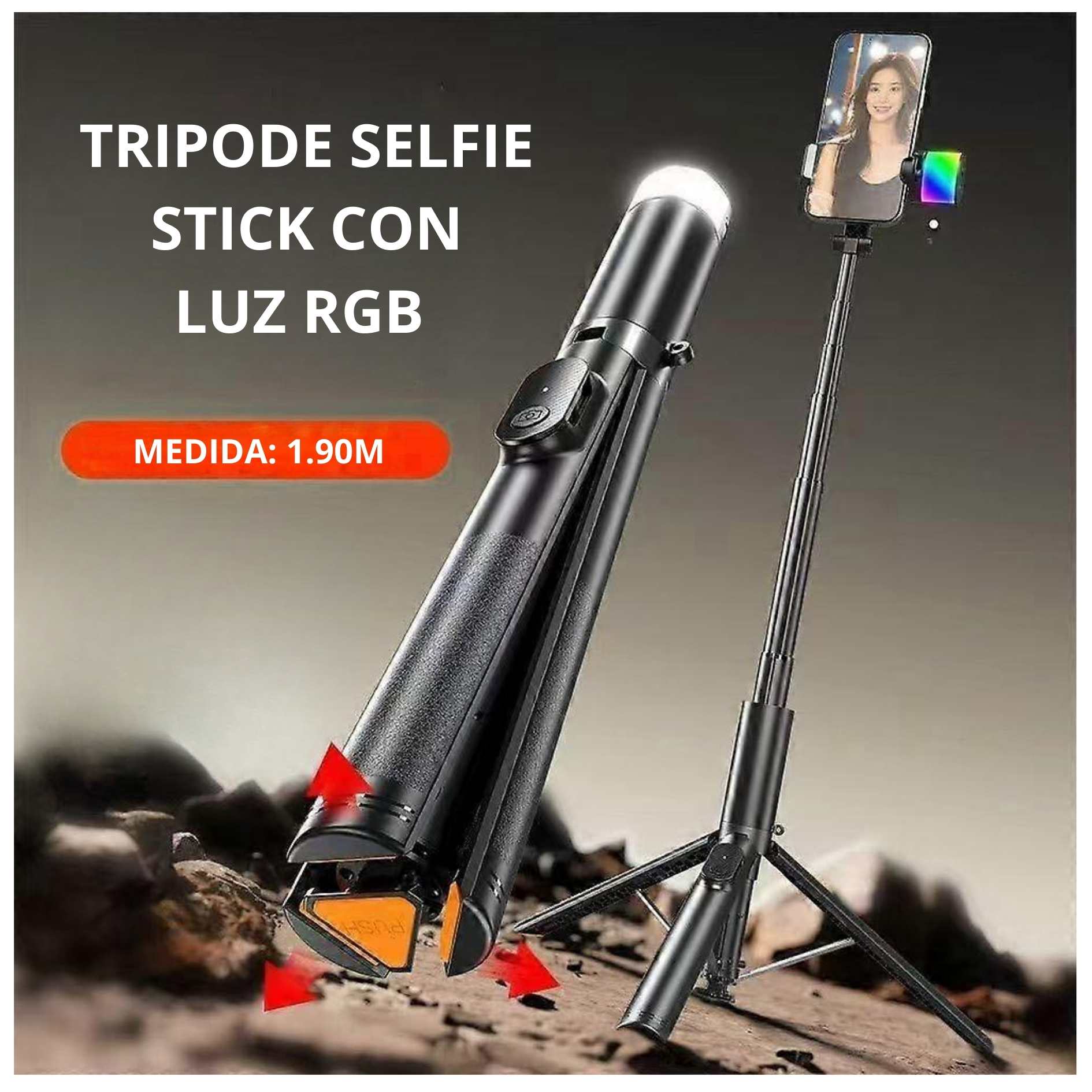 TRÍPODE SELFIE STICK LUZ RGB 190CM CON CONTROL BLUETOOTH PARA VLOGS - 3
